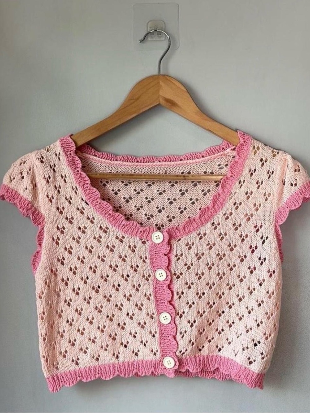 Cider Cottagecore Fairy Crochet Pink Knit Sweater